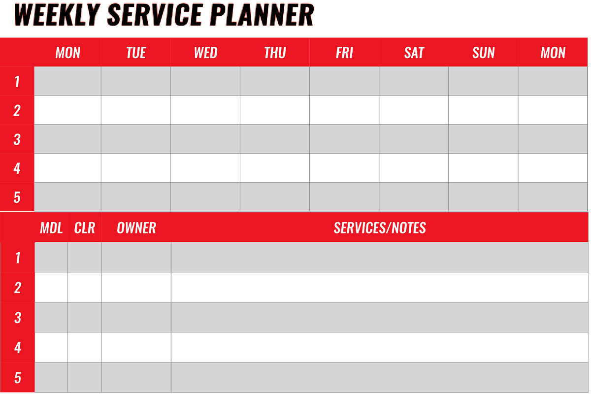 Service Planning Board for Auto Repair