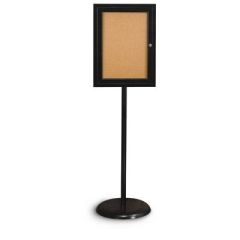 18" x 24" Enclosed Pedestal Board on 36" Tall Weighted Pedestal, Black Framed Aluminum Unit, Locking Door