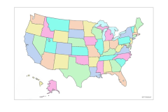 30" T x 45.25" W Dry Erase U.S.A. Map Magnet, No State Abbreviations, colorful map with clear dry erase coating, with one black dry erase marker and one black Opti-Wipe