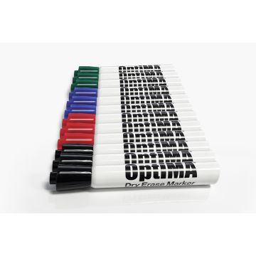 12 Pack Assorted Chisel Point Dry Erase Marker 12 / Box, 3 Each of Black, Blue, Green, Red
