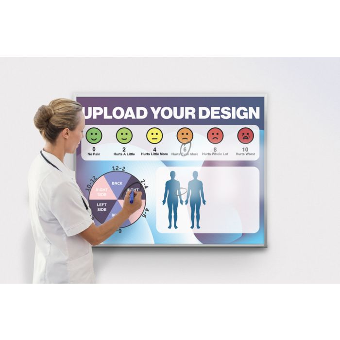 Doctor writing on OptiMA® Prism-Lock™ Premium Custom Printed Metal Dry Erase Boards