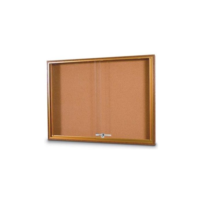 Walnut Stained Oak Wood Framed Sliding Glass Door Cabinet
