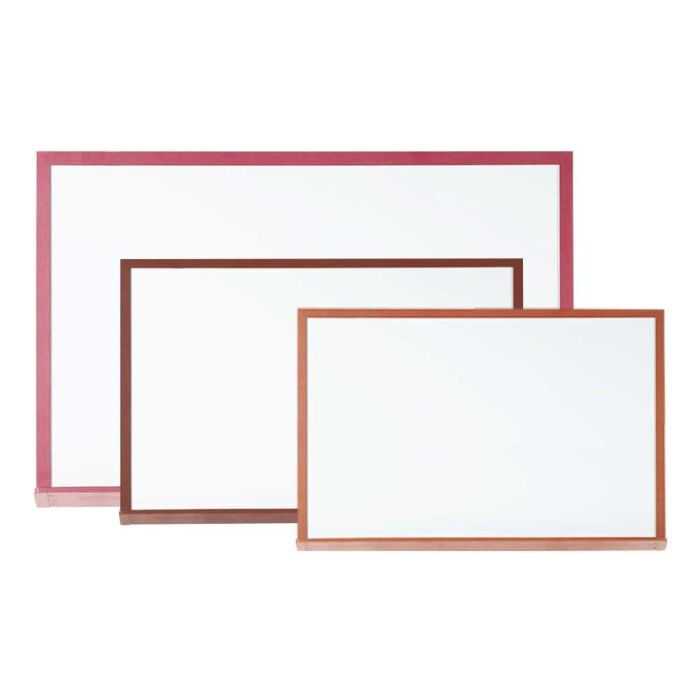 three faux wood framed dry erase boards