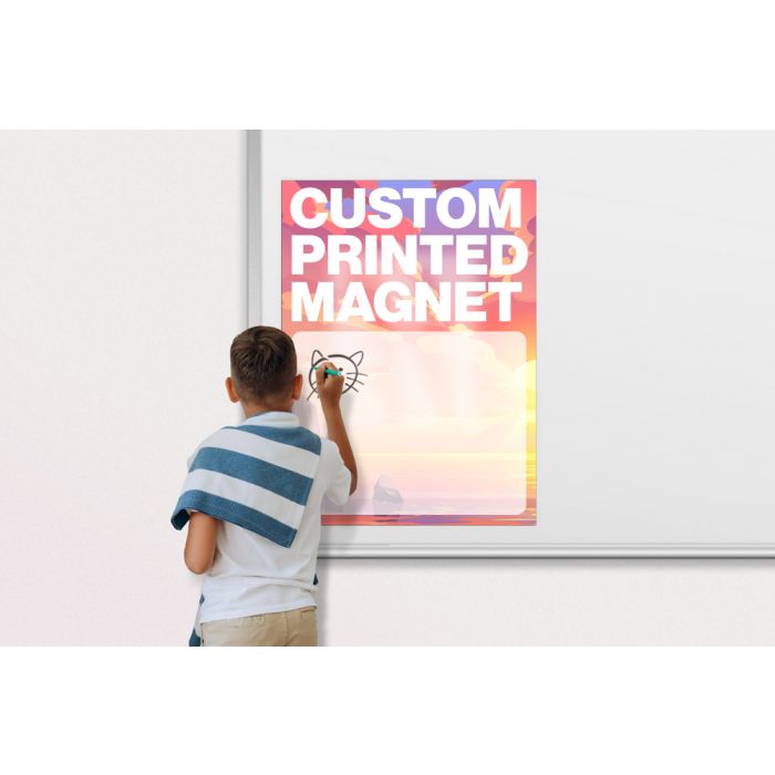 Student writing on OptiMA® Custom Printed Dry Erase Magnet