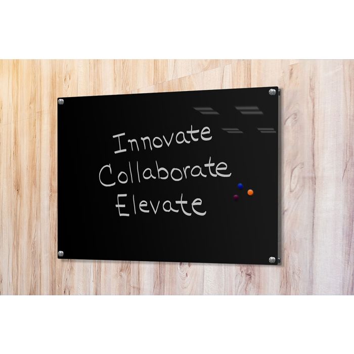 1/4" Black Glass Dry Erase Board, Standoff Mount, Nonmagnetic