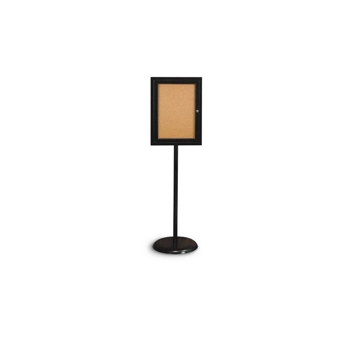18" x 24" Enclosed Pedestal Board on 36" Tall Weighted Pedestal, Black Framed Aluminum Unit, Locking Door