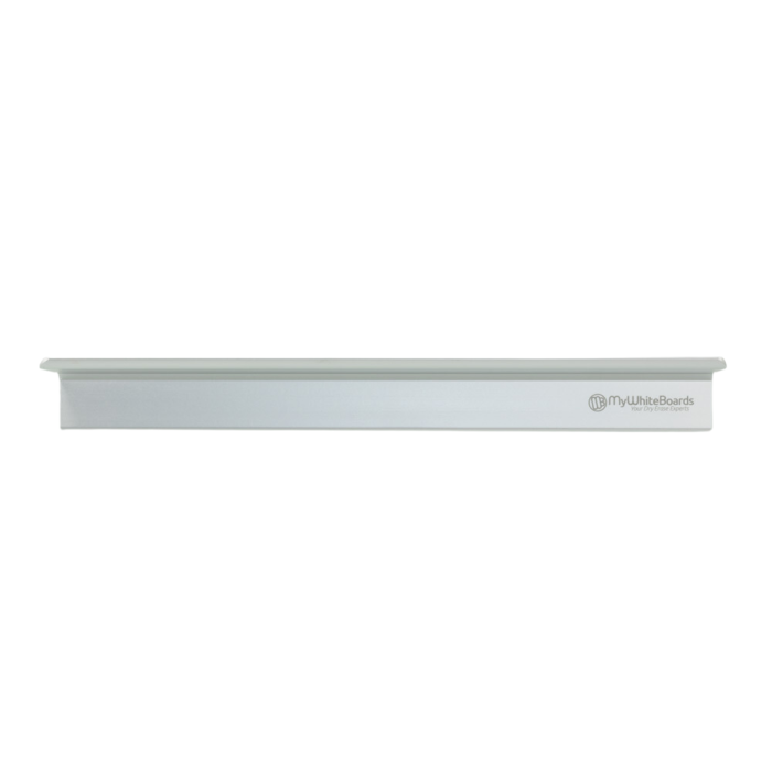 Anodized Aluminum Marker Tray with Rubber for Traction and Magnets Laser Etched with MyWhiteboards Logo