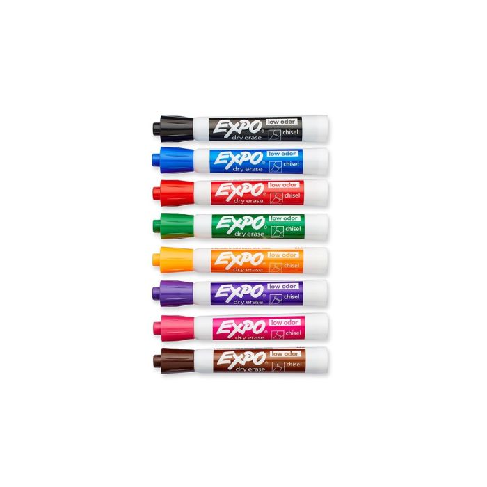 Set of 8 Assorted Color Low Odor Dry Erase Expo Chisel Tip Markers