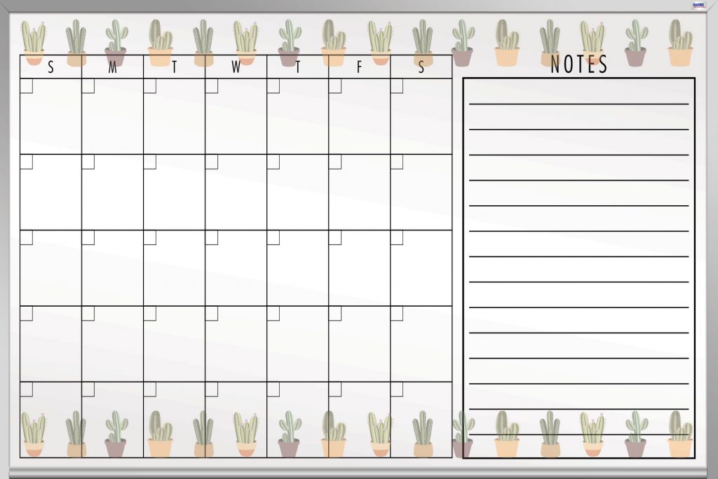 command center calendar with a cactus design for new year's resolutions