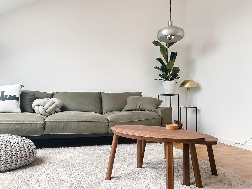 wood look coffee table in a living room